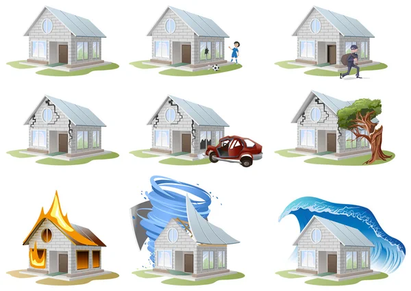 Assicurazione sulla casa. Assicurazione sulla proprietà. Assicurazione casa grande set — Vettoriale Stock
