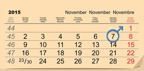 7. November 2015 Internationaler Männertag. Kalendererinnerung — Stockvektor