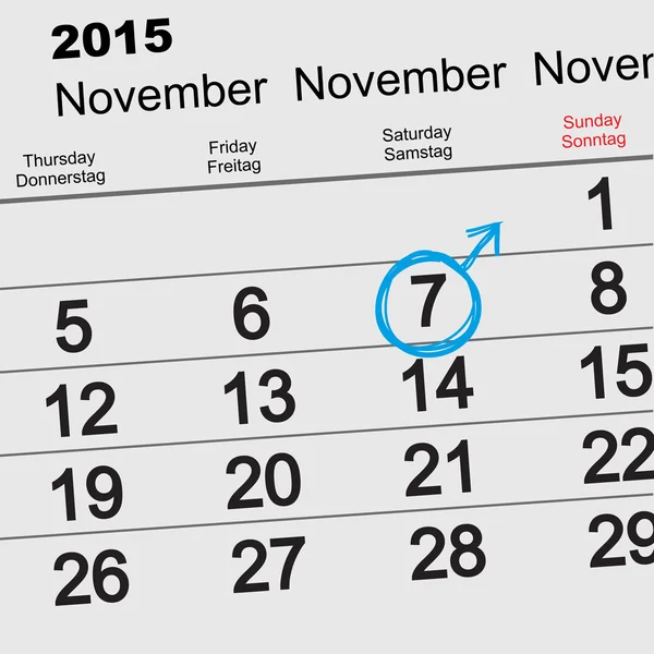 7 novembre 2015 Giornata internazionale degli uomini. Promemoria calendario — Vettoriale Stock