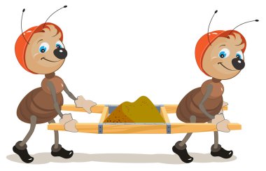 Ant builder. Two ants are stretchers with sand clipart
