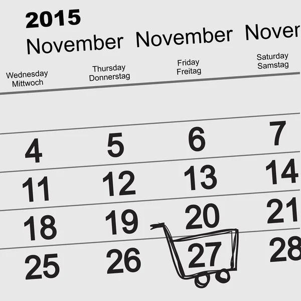 2015 年 11 月 27 日黑色星期五销售。日历 — 图库矢量图片