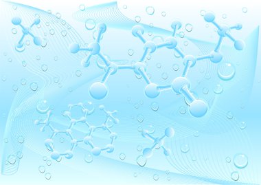 Moleküler yapısı. Mavi arka plan. Su aqua