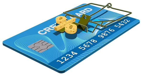 Uma armadilha de cartão de crédito. Banco sem juros queijo em ratoeira —  Vetores de Stock