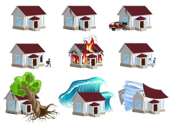 Set homes Disaster. Home insurance. Property insurance — Stock Vector