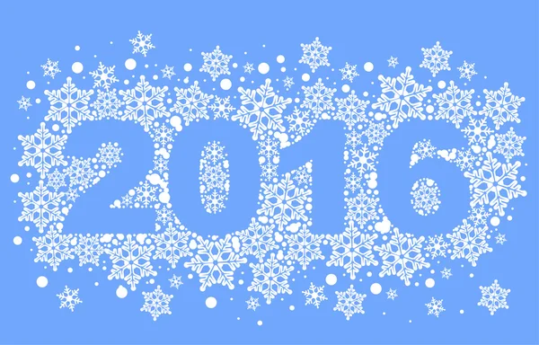 2016 背景的雪花。数字文本的符号到 2016 年 — 图库矢量图片