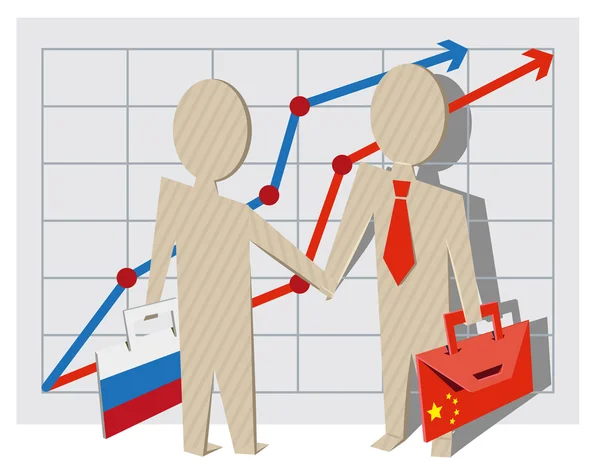 Επιχειρηματίες της Ρωσίας και της Κίνας να σφίξει το χέρι — Διανυσματικό Αρχείο