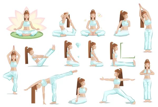 Gros ensemble yoga pose féminine — Image vectorielle