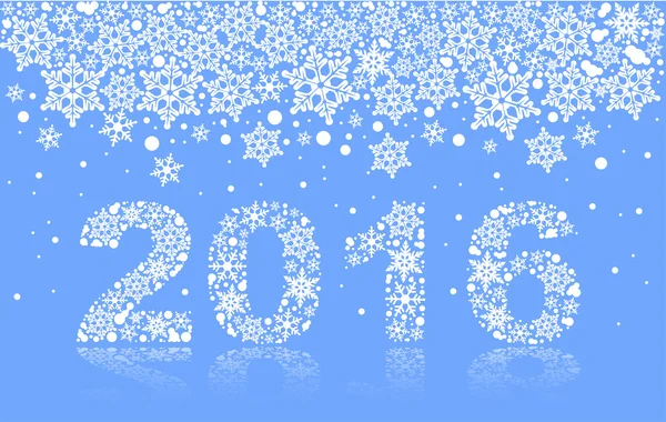 2016 antecedentes de copos de nieve. Número de texto del símbolo año 2016 — Vector de stock