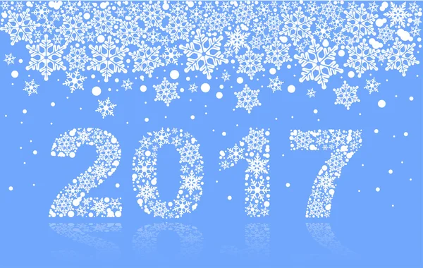 2017 pozadí sněhových vloček. Text čísla symbolem roku 2017 — Stockový vektor