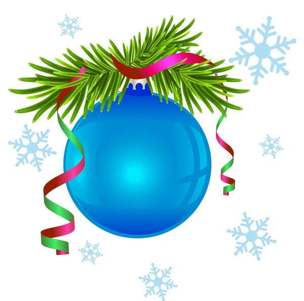 Rama de abeto y bola azul de Navidad — Vector de stock
