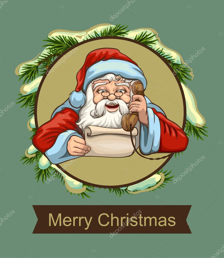 Vettoriale stockBabbo Natale che legge e parla al telefono. Biglietto di  auguri modello di ©orensila #90228300, image size:890x1024