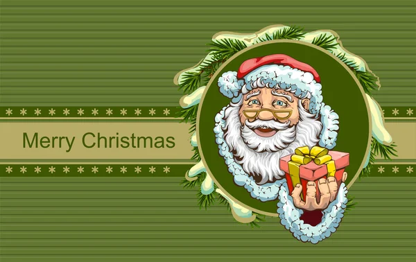 Contenitore di Babbo Natale con regalo. Modello di biglietto di auguri di Natale — Vettoriale Stock