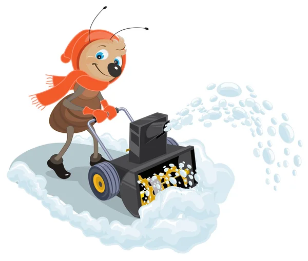 Ant domestic snow-plow. Snow thrower — Stock Vector