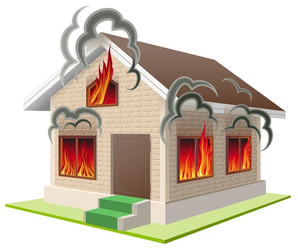 Stone house burns. Property insurance against fire. Home insurance — Stock Vector