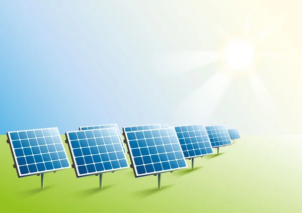 Energía solar. Paneles solares en campo — Vector de stock