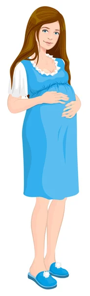 Молода вагітна жінка тримає руки на животі. Майбутня мама — стоковий вектор