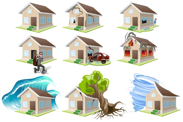 Set homes misfortune. House insurance. Property insurance — Stock Vector