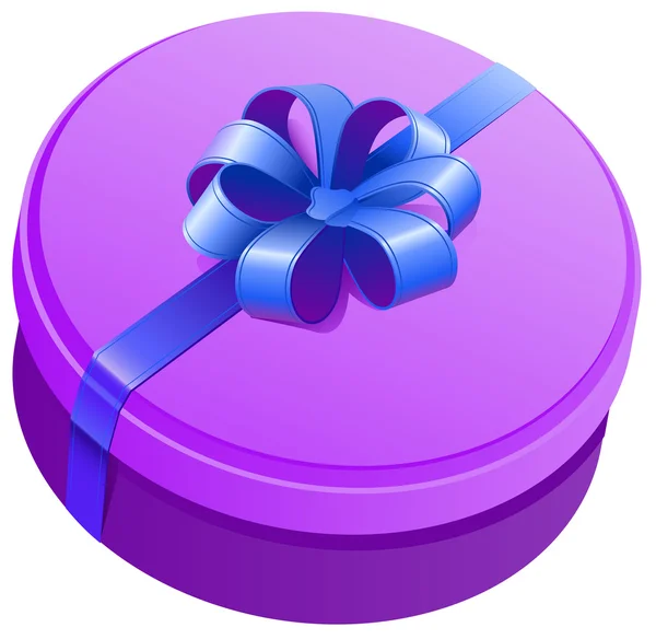 Caixa de presente redonda violeta com fita e arco — Vetor de Stock