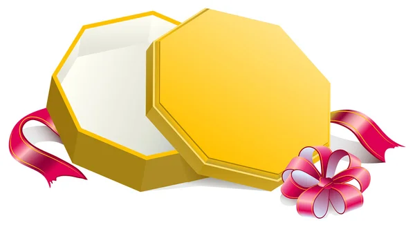 Gift yellow open box tied with bow — Stock Vector