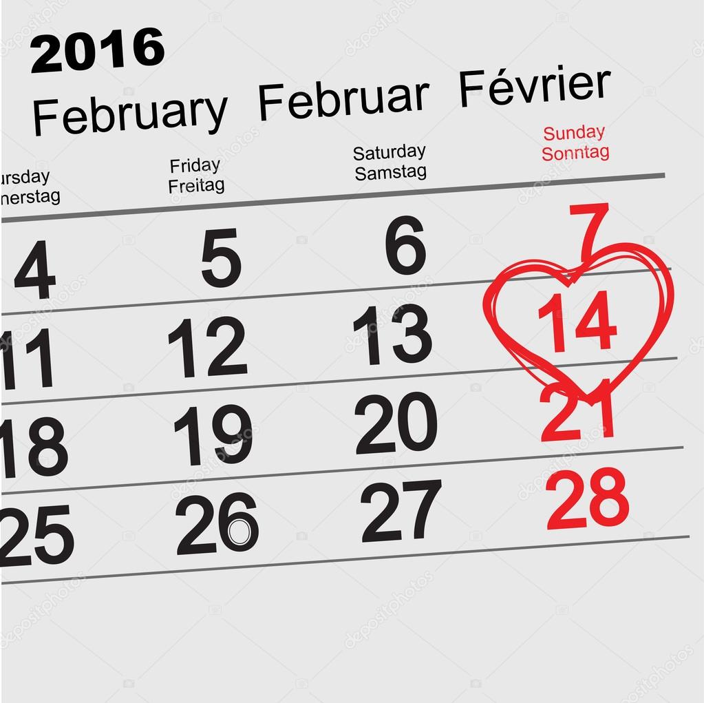 February 14, 2016 Valentines Day calendar