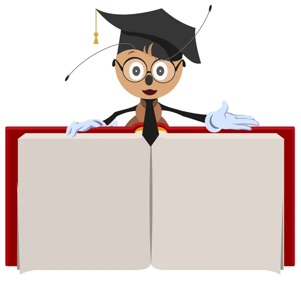 Ant teacher holding open book — Stock Vector