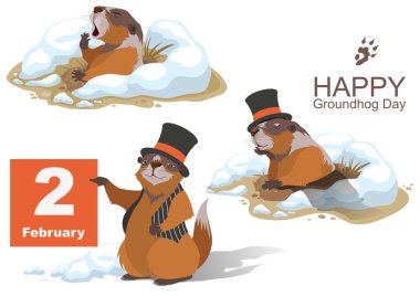 Happy Groundhog Day. Marmot holding February 2 clipart