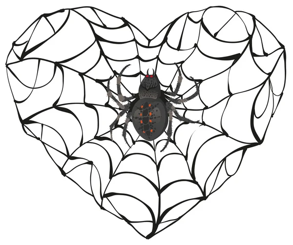 Tela de araña de forma de corazón. Corazón símbolo del amor. Corazón de amor gótico — Vector de stock