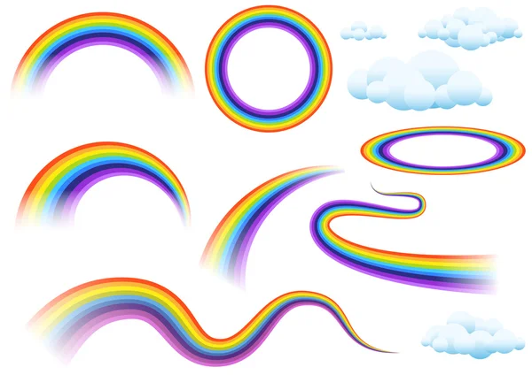 Arco iris y nubes. Conjunto de arco iris — Archivo Imágenes Vectoriales