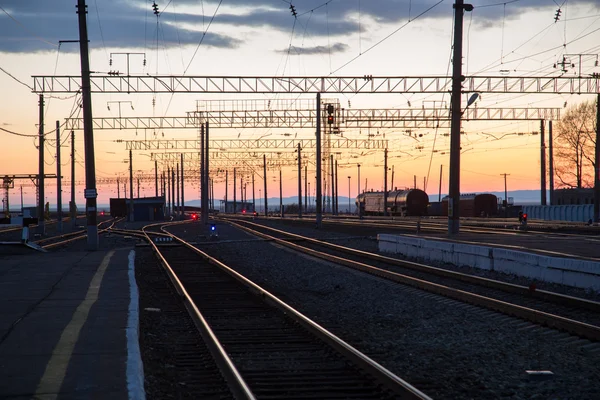 Tramonto ferrovia paesaggio — Foto Stock