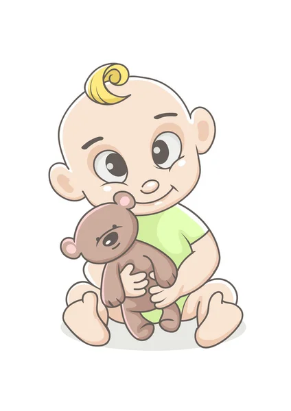 Bebé niño con juguete — Vector de stock