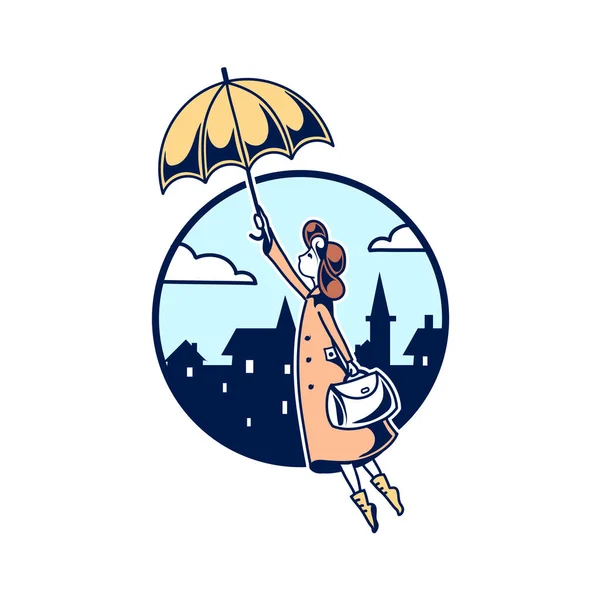 Illustration Vectorielle Une Fille Avec Parapluie — Image vectorielle