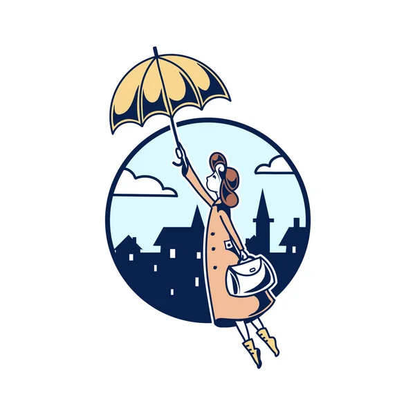 Vector Illustration Girl Umbrella — Stock Vector
