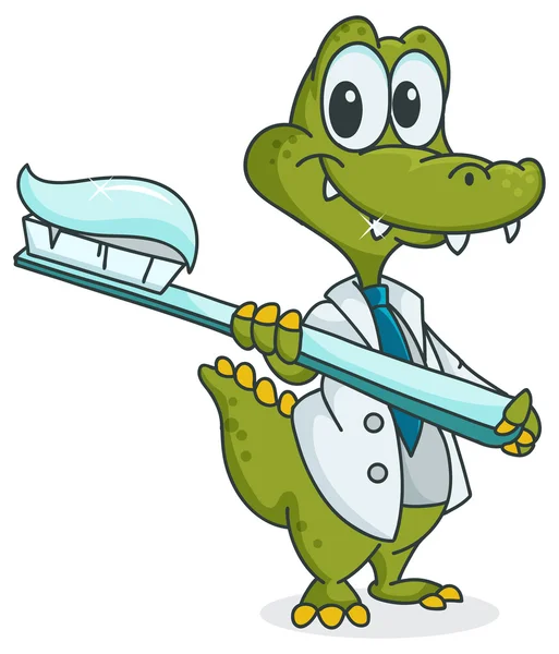 Crocodile and toothbrush — Stock Vector