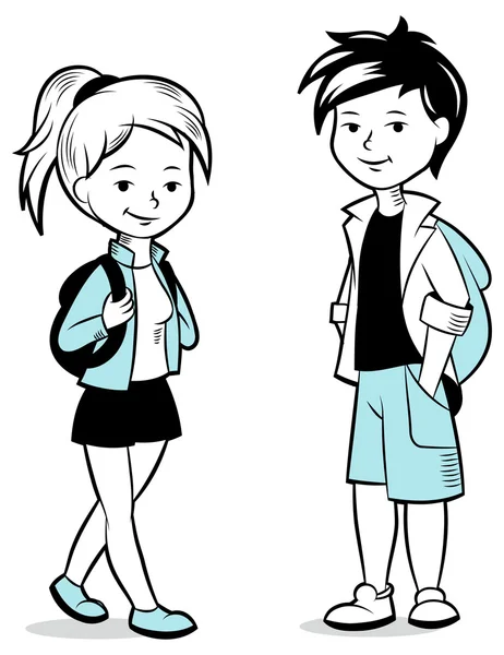 Boy and girl with backpacks — Stock Vector