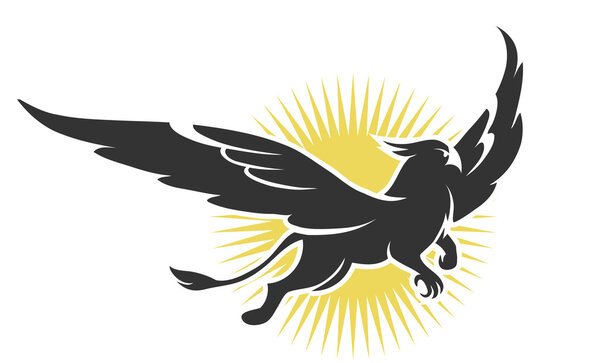 griffin on a background of the sun