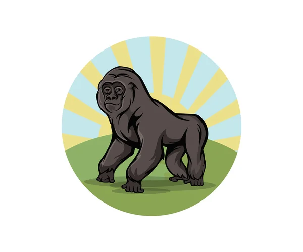 Caricatura gorila ronda emblema — Vector de stock