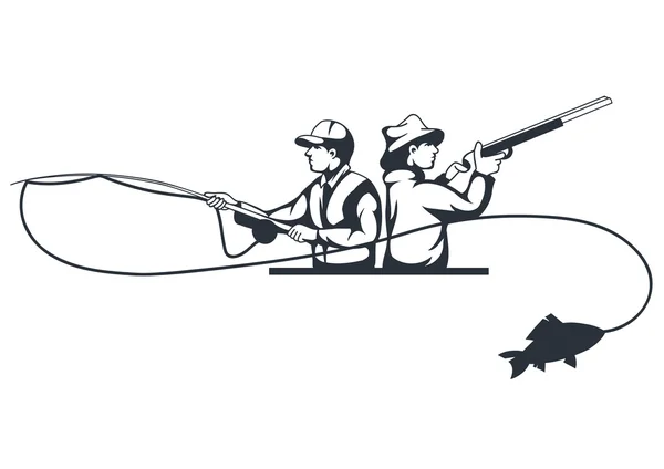 Jäger und Fischer Silhouetten — Stockvektor