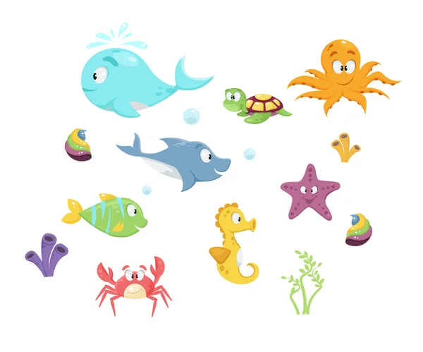 Colorful cartoon marine life — Stock Vector