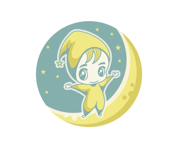 Cute kid on the moon — Stock Vector