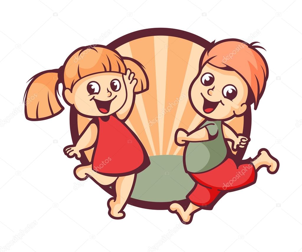 Happy children logo design, vector illustration