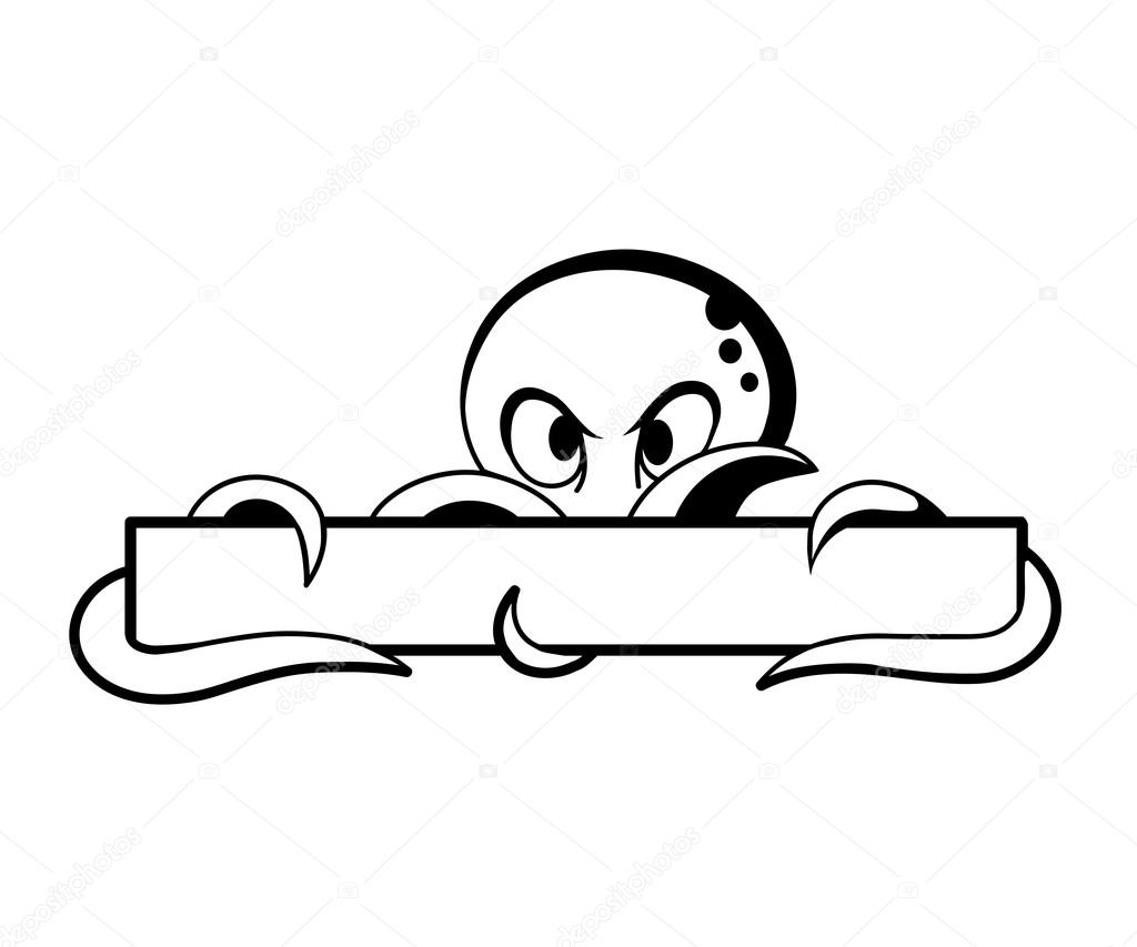Kraken silhouette with place for text, vector illustration