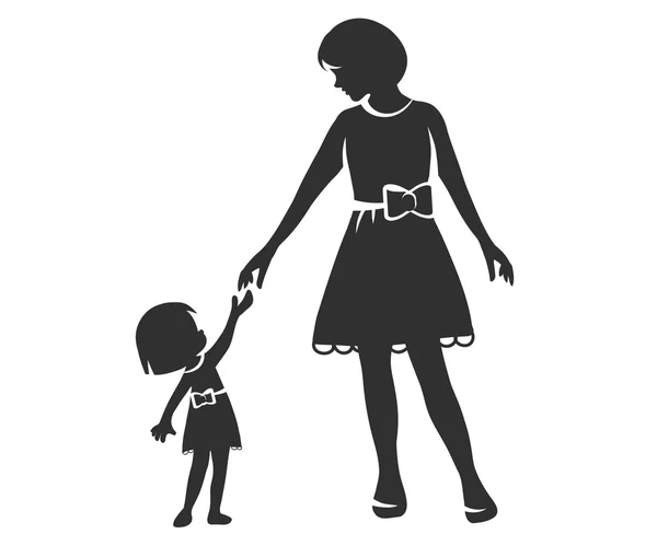 Silhouette von Mutter und Tochter — Stockvektor