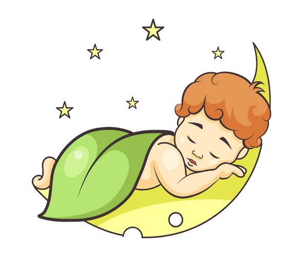 Baby sleeping on the moon — Stock Vector