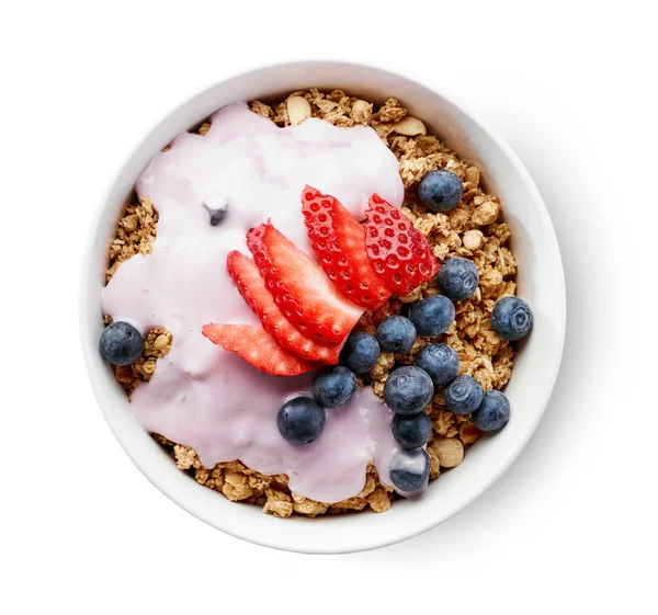 Miska na müsli s jogurtem a ovocem — Stock fotografie