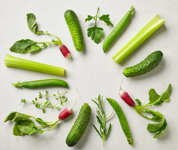 Various fresh raw herbs and vegetables — Stock Photo, Image