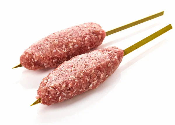 Fresh raw minced meat skewers kebabs — Stock Photo, Image