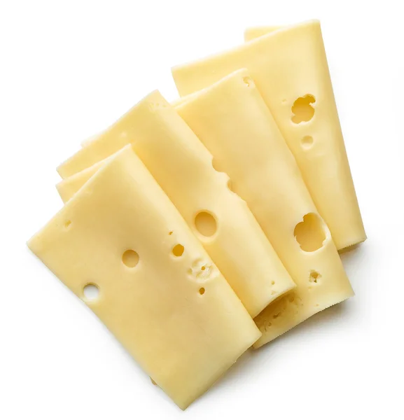 Rebanadas de queso sobre fondo blanco — Foto de Stock