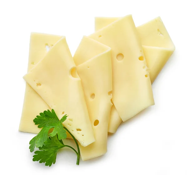 Rebanadas de queso sobre fondo blanco —  Fotos de Stock