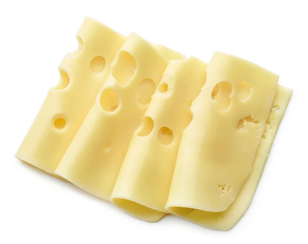 Rebanadas de queso sobre fondo blanco — Foto de Stock