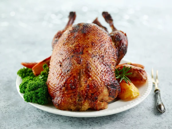 Freshly Roasted Duck Roast White Plate — Stock Photo, Image